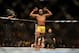 Jul. 7, 2012; Las Vegas, NV, USA; UFC fighter Anderson Silva celebrates after defeating Chael Sonnen during a middleweight bout in UFC 148 at the MGM Grand Garden Arena. Mandatory Credit: Mark J. Rebilas-USA TODAY Sports