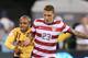 COLUMBUS, OH - SEPTEMBER 11: Dane Richards #11 of the Jamaican National Team and Fabian Johnson #23 of the U.S. National Team battle for control of the ball on September 11, 2012 at Crew Stadium in Columbus, Ohio. (Photo by Jamie Sabau/Getty Images)