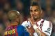 BARCELONA, SPAIN - APRIL 03: Kevin-Prince Boateng of AC Milan (R) argues with Daniel Alves of FC Barcelona during the UEFA Champions League quarter-final second leg match between FC Barcelona and AC Milan at the Camp Nou stadium on April 3, 2012 in Barcelona, Spain. (Photo by Manuel Queimadelos Alonso/Getty Images)