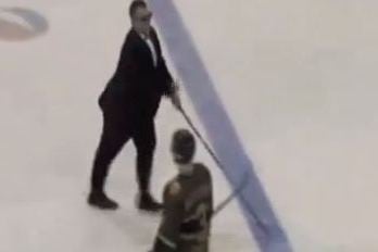 Hockey Coach Protests Terrible Refs by Pretending to Be Blind
