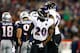 FOXBORO, MA - JANUARY 20: Ed Reed #20 of the Baltimore Ravens celebrates after a play against the New England Patriots during the 2013 AFC Championship game at Gillette Stadium on January 20, 2013 in Foxboro, Massachusetts. (Photo by Jared Wickerham/Getty Images)