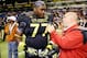 Jan 5, 2013; San Antonio, TX, USA; East offensive lineman Laremy Tunsil (77) talks to reporters after the U.S. Army All-American Bowl high school football game at the Alamodome. The East won 15-8. Mandatory Credit: Soobum Im-USA TODAY Sports