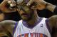Jan 25, 2012; Cleveland, OH, USA; New York Knicks power forward Amare Stoudemire (1) adjusts his glasses against the Cleveland Cavaliers in the fourth quarter at Quicken Loans Arena. Mandatory Credit: David Richard-USA TODAY Sports