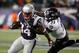 Jan 20, 2013; Foxboro, MA, USA; New England Patriots running back Shane Vereen (34) is tackled by Baltimore Ravens strong safety Bernard Pollard (31) during the first quarter of the AFC championship game at Gillette Stadium. Mandatory Credit: David Butler II-USA TODAY Sports