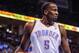 Dec 14, 2012; Oklahoma City, OK, USA; Oklahoma City Thunder center Kendrick Perkins (5) reacts to a call during the game against the Sacramento Kings at the Chesapeake Energy Arena. The Thunder defeated the Kings 113-103. Mandatory Credit: Jerome Miron-USA TODAY Sports