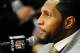 NEW ORLEANS, LA - JANUARY 28: Ray Lewis, linebacker for the Baltimore Ravens speaks to the media during a media availability session for Super Bowl XLVII at the Hilton New Orleans Riverside on January 28, 2013 in New Orleans, Louisiana. (Photo by Stacy Revere/Getty Images)