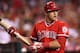 ANAHEIM, CA - SEPTEMBER 10: Mike Trout #27 of the Los Angeles Angels of Anaheim gets ready to bat in the first inning against the Oakland Athletics at Angel Stadium of Anaheim on September 10, 2012 in Anaheim, California. (Photo by Stephen Dunn/Getty Images)