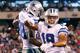 EAST RUTHERFORD, NJ - SEPTEMBER 05: wide receiver Miles Austin #19 of the Dallas Cowboys celebrates after scoring a touchdown in the fourth quarter with teammate wide receiver Dez Bryant #88 against the New York Giants during the 2012 NFL season opener at MetLife Stadium on September 5, 2012 in East Rutherford, New Jersey. (Photo by Jeff Zelevansky/Getty Images)