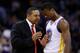 OAKLAND, CA - JANUARY 21: Head coach Mark Jackson of the Golden State Warriors talks to Harrison Barnes #40 during their game against the Los Angeles Clippers at Oracle Arena on January 21, 2013 in Oakland, California. NOTE TO USER: User expressly acknowledges and agrees that, by downloading and or using this photograph, User is consenting to the terms and conditions of the Getty Images License Agreement. (Photo by Ezra Shaw/Getty Images)