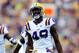 BATON ROUGE, LA - SEPTEMBER 01: Barkevious Mingo #49 of the LSU Tigers celebrates a tackle for a loss of yards against the North Texas Mean Green at Tiger Stadium on September 1, 2012 in Baton Rouge, Louisiana. LSU would win 41-14. (Photo by Stacy Revere/Getty Images)