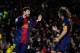 BARCELONA, SPAIN - JANUARY 27: Lionel Messi (L) of FC Barcelona celebrates with his teammate Carles Puyol after scoring his team's second goal from the penalty spot during the La Liga match between FC Barcelona and CA Osasuna at Camp Nou on January 27, 2013 in Barcelona, Spain. (Photo by David Ramos/Getty Images)