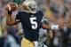 SOUTH BEND, IN - NOVEMBER 17: Everett Golson #5 of the Notre Dame Fighting Irish passes under pressure from Mike Olson #41 of the Wake Forest Demon Deacons at Notre Dame Stadium on November 17, 2012 in South Bend, Indiana. Notre Dame defeated Wake Forest 38-0. (Photo by Jonathan Daniel/Getty Images)