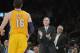 Dec 18, 2012; Los Angeles, CA, USA; Los Angeles Lakers coach Mike D'Antoni applauds forward Pau Gasol (16) during the game against the Charlotte Bobcats at the Staples Center. The Lakers defeated the Bobcats 101-100. Mandatory Credit: Kirby Lee/Image of Sport-USA TODAY Sports