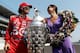 INDIANAPOLIS, IN - MAY 28: Three time winner, Dario Franchitti of Scotland, driver of the #50 Target Chip Ganassi Racing Honda, poses with wife Ashley Judd, on the yard of bricks during the Indianapolis 500 Mile Race Trophy Presentation at Indianapolis Motor Speedway on May 28, 2012 in Indianapolis, Indiana. (Photo by Nick Laham/Getty Images)