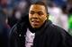 FOXBORO, MA - JANUARY 20: Ray Rice #27 of the Baltimore Ravens reacts towards the end of the game against the New England Patriots during the 2013 AFC Championship game at Gillette Stadium on January 20, 2013 in Foxboro, Massachusetts. (Photo by Jared Wickerham/Getty Images)