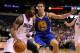 Nov 19, 2012; Dallas, TX, USA; Dallas Mavericks shooting guard O.J. Mayo (32) drives to the basket as Golden State Warriors shooting guard Klay Thompson (11) defends during the second quarter at the American Airlines Center. Mandatory Credit: Jerome Miron-USA TODAY Sports