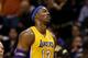 Jan. 30, 2013; Phoenix, AZ, USA: Los Angeles Lakers center Dwight Howard leaves the game after suffering an injury in the second half against the Phoenix Suns at the US Airways Center. The Suns defeated the Lakers 92-86. Mandatory Credit: Mark J. Rebilas-USA TODAY Sports