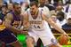 Mar 9, 2012; Minneapolis, MN, USA: Minnesota Timberwolves center Nikola Pekovic (14) tries to drive to the basket past Los Angeles Lakers center Andrew Bynum (17) in the second half at Target Center. The Lakers won 105-102. Mandatory Credit: Jesse Johnson-USA TODAY Sports