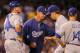 DENVER, CO - APRIL 30: Manager Don Mattingly #8 of the Los Angeles Dodgers removes starting pitcher Aaron Harang #44 of the Los Angeles Dodgers from the game in the sixth inning against the Colorado Rockies at Coors Field on April 30, 2012 in Denver, Colorado. (Photo by Doug Pensinger/Getty Images)
