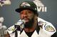Jan 30, 2013; New Orleans, LA, USA; Baltimore Ravens safety Ed Reed answers questions during a press conference in preparation for Super Bowl XLVII between the San Francisco 49ers and the Baltimore Ravens at the Mercedes-Benz Superdome. Mandatory Credit: Matthew Emmons-USA TODAY Sports