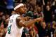 BOSTON, MA - JANUARY 11: Jason Terry #4 of the Boston Celtics celebrates after making a three-point shot against the Houston Rockets during the game on January 11, 2013 at TD Garden in Boston, Massachusetts. NOTE TO USER: User expressly acknowledges and agrees that, by downloading and or using this photograph, User is consenting to the terms and conditions of the Getty Images License Agreement. (Photo by Jared Wickerham/Getty Images)