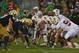 SOUTH BEND, IN - OCTOBER 13: Members of the Notre Dame Fighting Irish defensve ready to play against the offense of the Standford Cardinal at Notre Dame Stadium on October 13, 2012 in South Bend, Indiana. Notre Dame defeated Stanford 20-13 in overtime. (Photo by Jonathan Daniel/Getty Images)