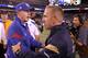 EAST RUTHERFORD, NJ - SEPTEMBER 19: Head coach Tom Coughlin (L) of the New York Giants
is congratulated by head coach Steve Spagnuolo of the St. Louis Rams after the Giants won 28-16 at MetLife Stadium on September 19, 2011 in East Rutherford, New Jersey. (Photo by Nick Laham/Getty Images)