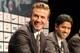PARIS, FRANCE - JANUARY 31: International soccer player David Beckham, Nasser Al-Khelaifi and Leonardo attend the press conference for his PSG signing at Parc des Princes on January 31, 2013 in Paris, France. (Photo by Marc Piasecki/Getty Images)