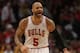 CHICAGO, IL - JANUARY 21: Carlos Boozer #5 of the Chicago Bulls celebrates during a game against the Los Angeles Lakers at the United Center on January 21, 2013 in Chicago, Illinois. The Bulls defeated the Lakers 95-83. NOTE TO USER: User expressly acknowledges and agrees that, by downloading and or using this photograph, User is consenting to the terms and conditions of the Getty Images License Agreement. (Photo by Jonathan Daniel/Getty Images)