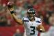 ATLANTA, GA - JANUARY 13: Russell Wilson #3 of the Seattle Seahawks throws the ball against the Atlanta Falcons during the NFC Divisional Playoff Game at Georgia Dome on January 13, 2013 in Atlanta, Georgia. (Photo by Mike Ehrmann/Getty Images)