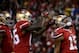 SAN FRANCISCO, CA - JANUARY 12: Tight end Vernon Davis #85 celebrates with Wide receiver Michael Crabtree #15 of the San Francisco 49ers after scoring a touchdown in the second quarter against the Green Bay Packers during the NFC Divisional Playoff Game at Candlestick Park on January 12, 2013 in San Francisco, California. (Photo by Harry How/Getty Images)