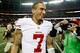 ATLANTA, GA - JANUARY 20: Colin Kaepernick #7 of the San Francisco 49ers celebrates on the field after the 49ers won 28-24 against the Atlanta Falcons in the NFC Championship game at the Georgia Dome on January 20, 2013 in Atlanta, Georgia. (Photo by Kevin C. Cox/Getty Images)