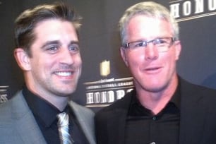 Favre-Rodgers Pose Together for Picture Backstage