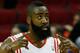 HOUSTON, TX - JANUARY 26: James Harden #13 of the Houston Rockets walks onto the court during the game against the Brooklyn Nets at Toyota Center on January 26, 2013 in Houston, Texas. NOTE TO USER: User expressly acknowledges and agrees that, by downloading and or using this photograph, User is consenting to the terms and conditions of the Getty Images License Agreement. (Photo by Scott Halleran/Getty Images)