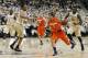February 2, 2013; Pittsburgh, PA, USA; Syracuse Orange guard Michael Carter-Williams (1) handles the ball against the Pittsburgh Panthers defense during the second half at the Petersen Events Center. Pittsburgh won 65-55. Mandatory Credit: Charles LeClaire-USA TODAY Sports