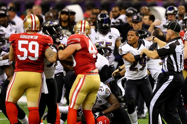 Super Bowl XLVII Video: Watch Ravens and 49ers Get into Brawl 