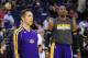 December 22, 2012; Oakland, CA, USA; Los Angeles Lakers point guard Steve Nash (10, left) and center Dwight Howard (12, right) look on during warm ups before the game against the Golden State Warriors at ORACLE Arena. Mandatory Credit: Kyle Terada-USA TODAY Sports