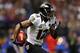 NEW ORLEANS, LA - FEBRUARY 03: Jacoby Jones #12 of the Baltimore Ravens runs in for a touchdown on a kickoff return in the third quarter against the San Francisco 49ers during Super Bowl XLVII at the Mercedes-Benz Superdome on February 3, 2013 in New Orleans, Louisiana. (Photo by Mike Ehrmann/Getty Images)