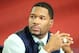 Jan 20, 2013; Atlanta, GA, USA; Fox broadcaster Michael Strahan prior to the NFC Championship game between the Atlanta Falcons and the San Francisco 49ers at the Georgia Dome. Mandatory Credit: Matthew Emmons-USA TODAY Sports