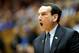 DURHAM, NC - JANUARY 26: Head coach Mike Krzyzewski of the Duke Blue Devils yells to his team during their game against the Maryland Terrapins at Cameron Indoor Stadium on January 26, 2013 in Durham, North Carolina. (Photo by Streeter Lecka/Getty Images)