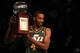 ORLANDO, FL - FEBRUARY 25: Jeremy Evans of the UTah Jazz celebrates with his trophy after he won the Sprite Slam Dunk Contest part of 2012 NBA All-Star Weekend at Amway Center on February 25, 2012 in Orlando, Florida. NOTE TO USER: User expressly acknowledges and agrees that, by downloading and or using this photograph, User is consenting to the terms and conditions of the Getty Images License Agreement. (Photo by Ronald Martinez/Getty Images)