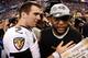 NEW ORLEANS, LA - FEBRUARY 03: Joe Flacco #5 and Ray Lewis #52 of the Baltimore Ravens celebrate after defeating the San Francisco 49ers during Super Bowl XLVII at the Mercedes-Benz Superdome on February 3, 2013 in New Orleans, Louisiana. The Ravens defeated the 49ers 34-31. (Photo by Chris Graythen/Getty Images)