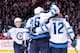 MONTREAL, CANADA - JANUARY 29: Blake Wheeler #26 of the Winnipeg Jets celebrates his first period goal with teammates during the NHL game against the Montreal Canadiens at the Bell Centre on January 29, 2013 in Montreal, Quebec, Canada. (Photo by Richard Wolowicz/Getty Images)