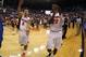 February 2, 2013; Gainesville, FL, USA;Florida Gators guard Scottie Wilbekin (5) and guard Michael Frazier II (20) celebrate after the Gators beat the Ole Miss Rebels at the Stephen C. O'Connell Center. The Gators won 78-64. Mandatory Credit: Kim Klement-USA TODAY Sports