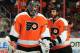 PHILADELPHIA, PA - FEBRUARY 02: Ilya Bryzgalov #30 of the Philadelphia Flyers is congratulated by teammates Maxime Talbot #25 after the game against the Carolina Hurricanes on February 2, 2013 at the Wells Fargo Center in Philadelphia, Pennsylvania.The Philadelphia Flyers defeated the Carolina Hurricanes 5-3. (Photo by Elsa/Getty Images)