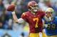 PASADENA, CA - NOVEMBER 17: Quarterback Matt Barkley #7 of the USC Trojans drops back to pass against the UCLA Bruins in the second half at the Rose Bowl on November 17, 2012 in Pasadena, California. UCLA defeated USC 38-28. (Photo by Jeff Gross/Getty Images)