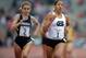 Apr 26, 2012; Philadelphia, PA, USA; Mary Cain of Bronxville (left) and Angel Piccirillo of Homer Center lead the girls mile in the 118th Penn Relays at Franklin Field. Cain won in a meet record 4:39.28. Mandatory Credit: Kirby Lee/Image of Sport-USA TODAY Sports