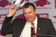 FAYETTEVILLE, AR - DECEMBER 5: Former Wisconsin Badger Head Coach Bret Bielema speaks during his introduction as the new Head Coach of the Arkansas Razorbacks on December 5, 2012 in Fayetteville, Arkansas. (Photo by Wesley Hitt/Getty Images)