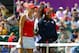 Aug 4, 2012; London, United Kingdom; USA player Serena Williams (right) with Maria Sharapova (RUS) prior to the gold medal match during the London 2012 Olympic Games at Wimbledon. Williams defeated Sharapova in straight sets to win the gold medal. Mandatory Credit: Mark J. Rebilas-USA TODAY Sports