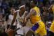 Feb 10, 2011; Boston, MA, USA; Boston Celtics small forward Paul Pierce (34) looks for an opening during the second half against Los Angeles Lakers small forward Ron Artest (15) at the TD Garden. The Lakers defeated the Celtics 92-86. Mandatory Credit: David Butler II-USA TODAY Sports